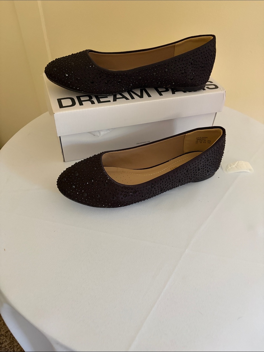 Dream Pairs Black Crystal-Embellished Ballet Flats